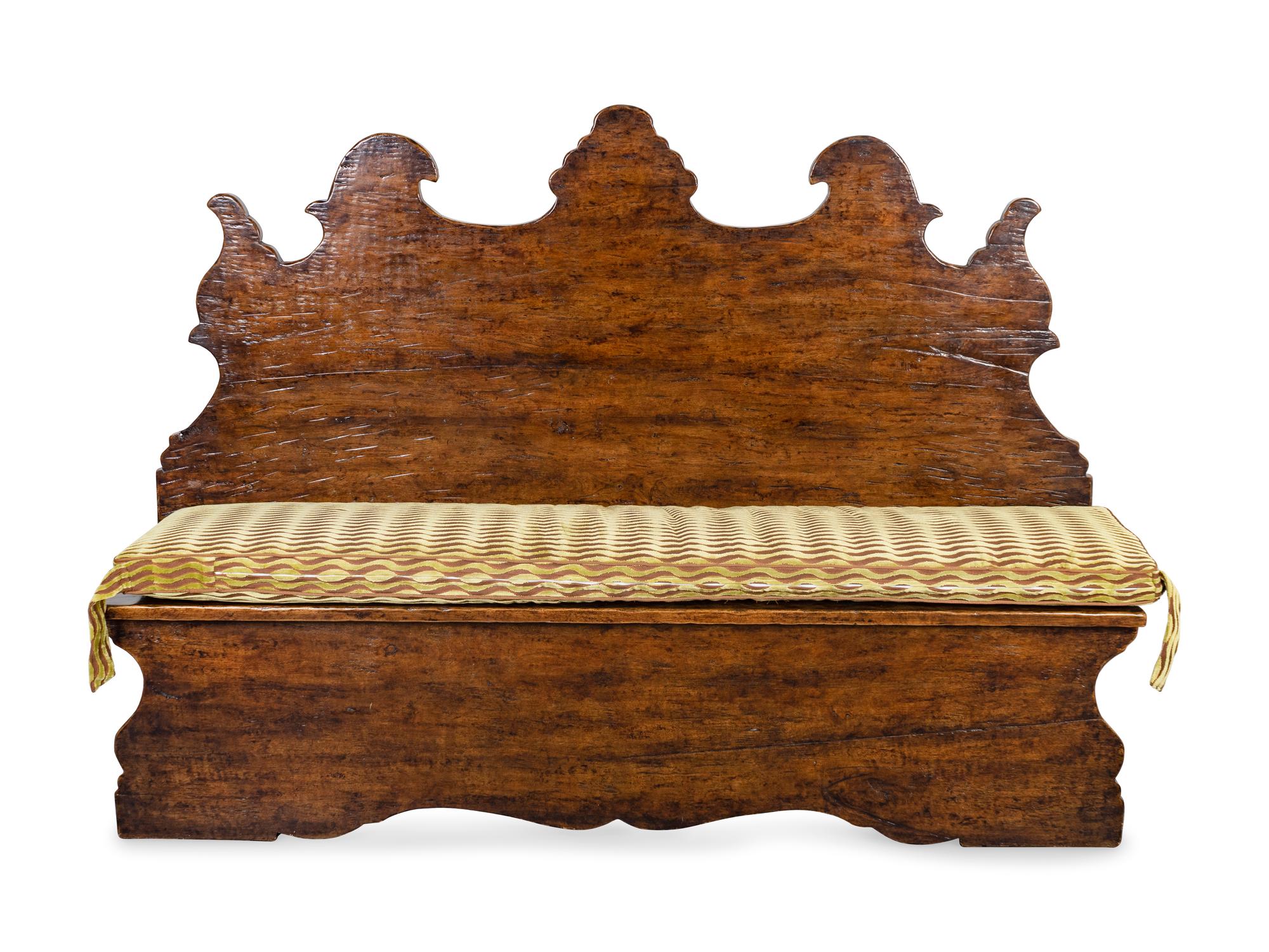 An Italian Baroque Style Walnut Piazza Bench — FORMATIONS, LOS ANGELES, 20TH CENTURY
