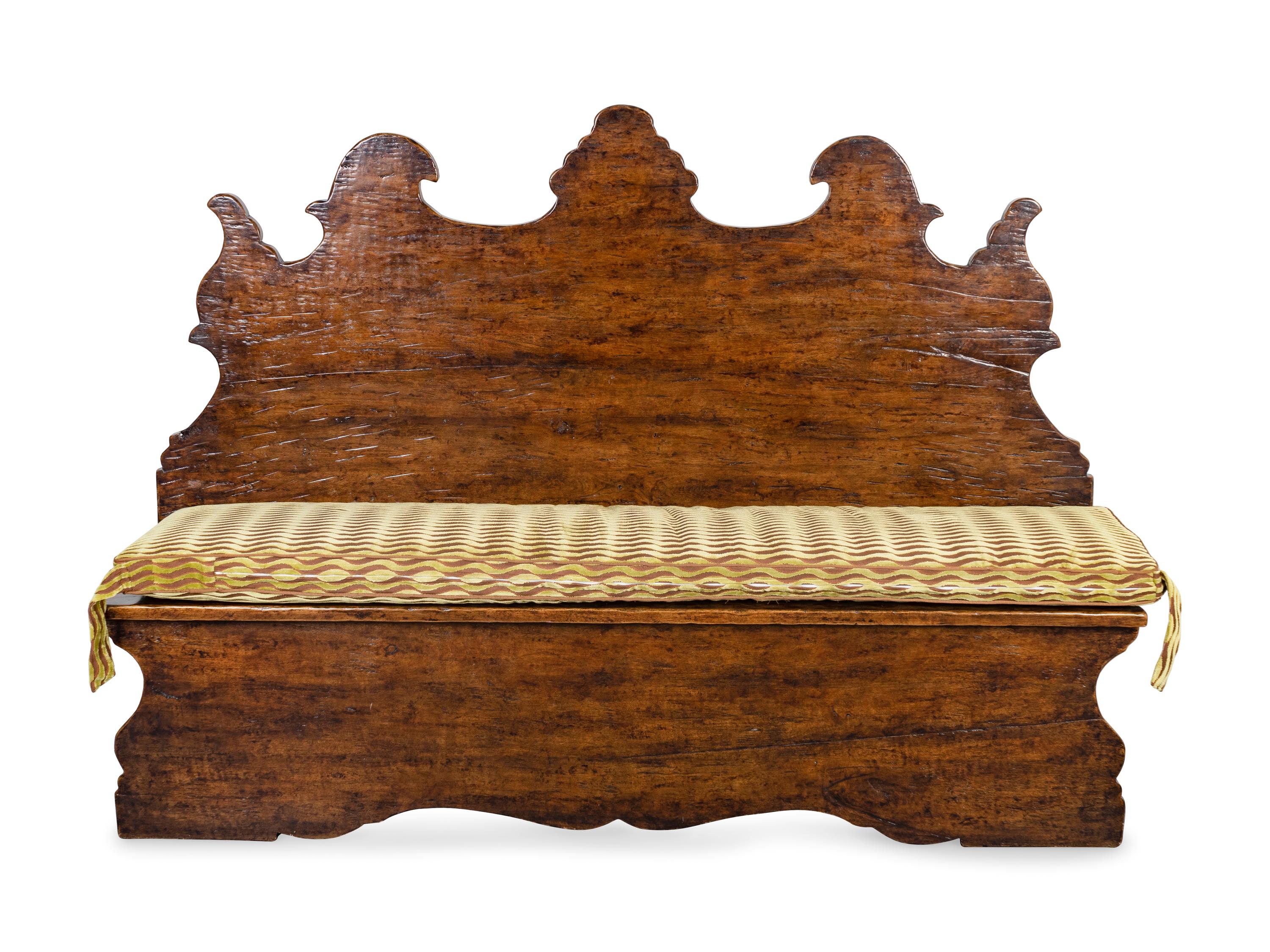 An Italian Baroque Style Walnut Piazza Bench — FORMATIONS, LOS ANGELES, 20TH CENTURY
