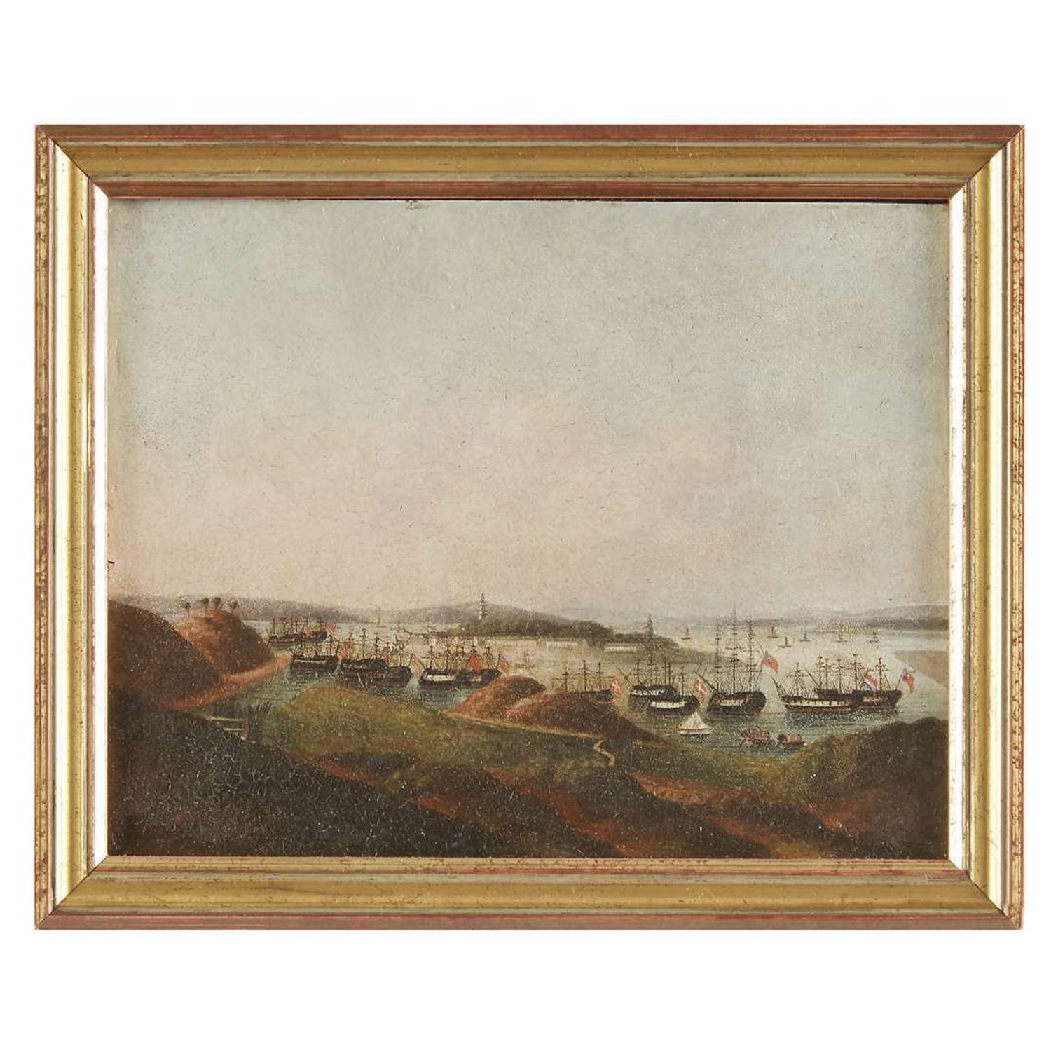 Chinese School 19th century Miniature view of Whampoa Anchorage