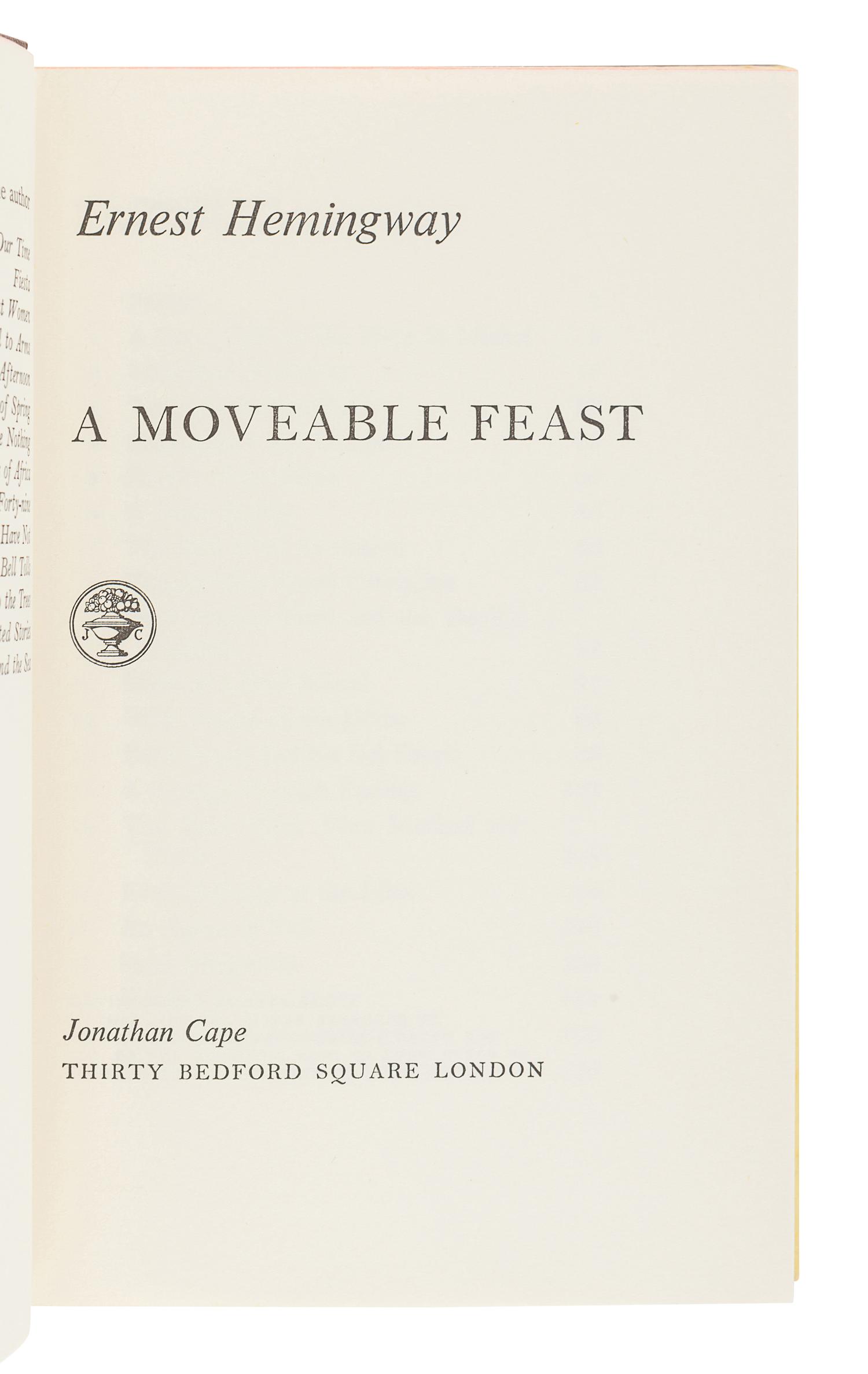 HEMINGWAY, Ernest. A group of 5 FIRST ENGLISH EDITIONS, comprising: