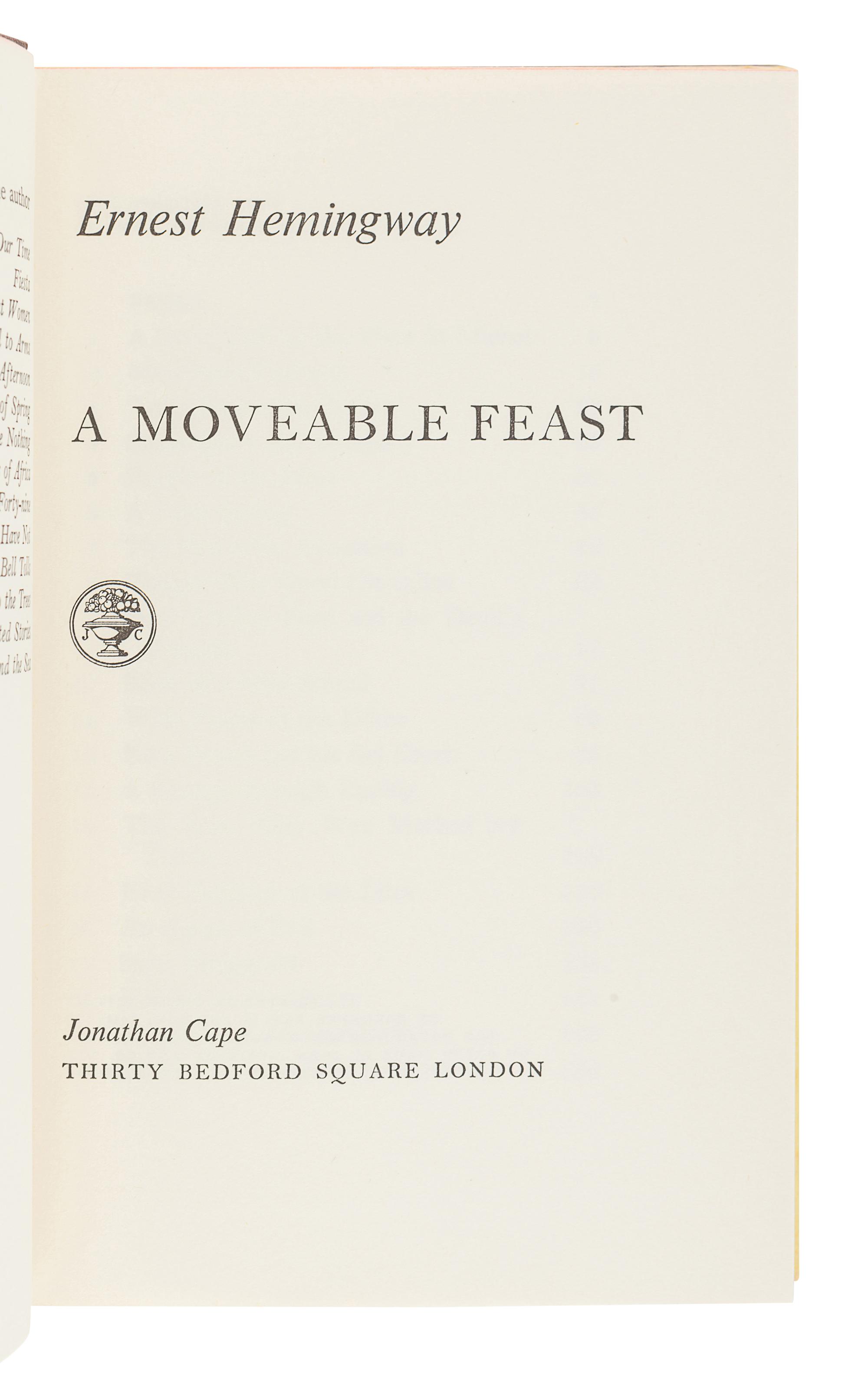 HEMINGWAY, Ernest. A group of 5 FIRST ENGLISH EDITIONS, comprising:
