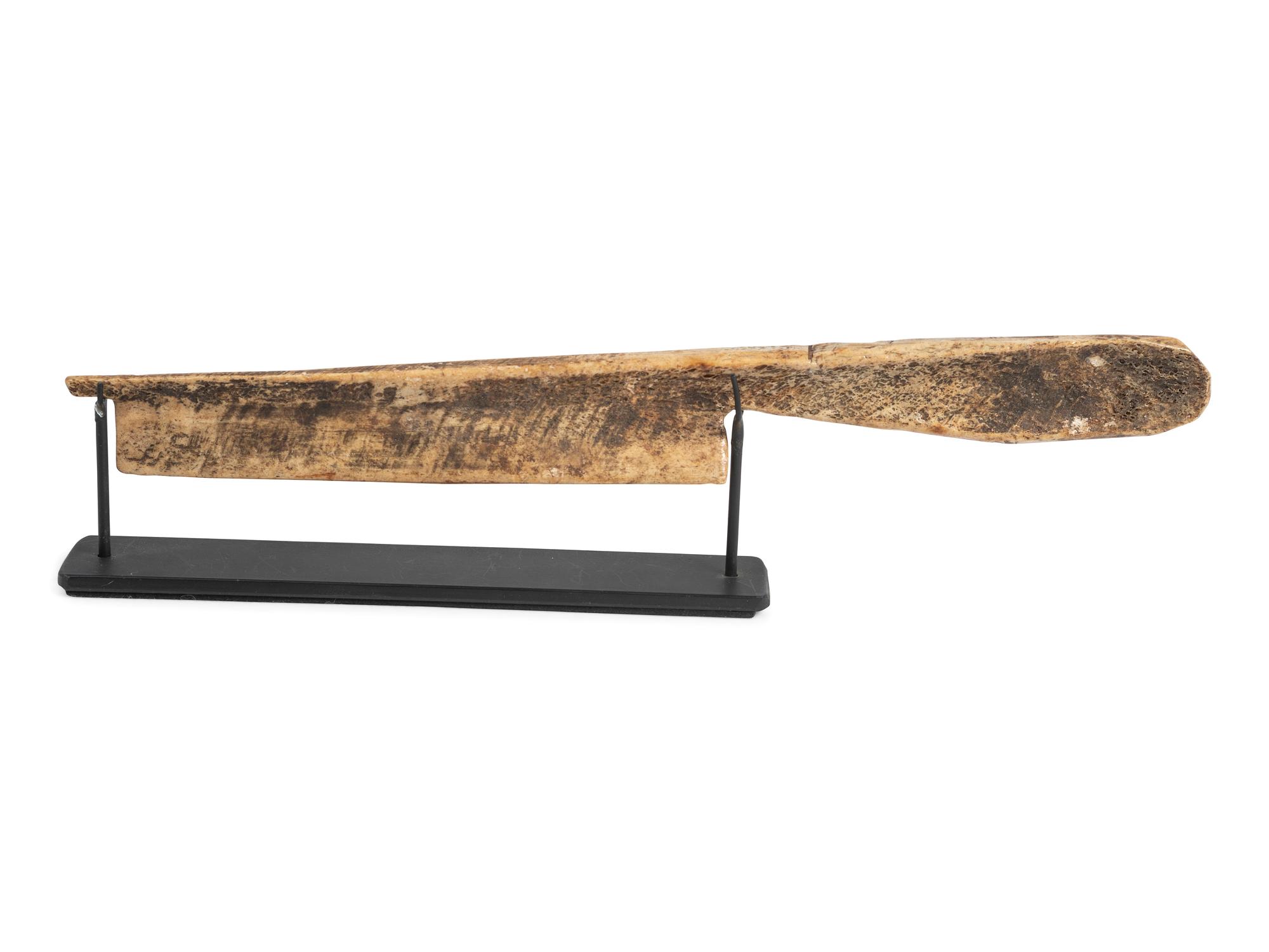 Alaskan Eskimo Carved Bone Halibut Club and Snow Knife