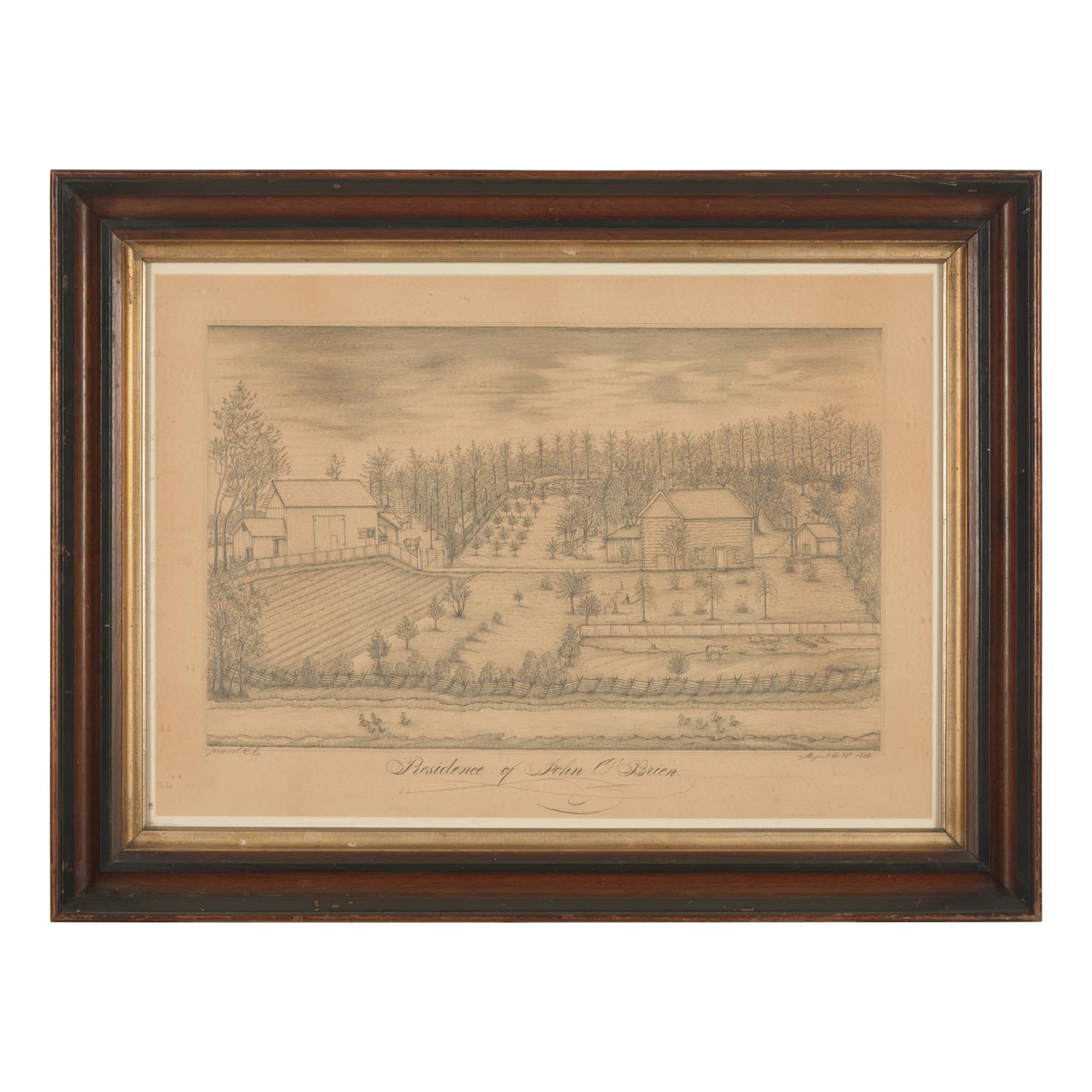 American School 19th Century, A Drawing: The Residence of John O'Brien
