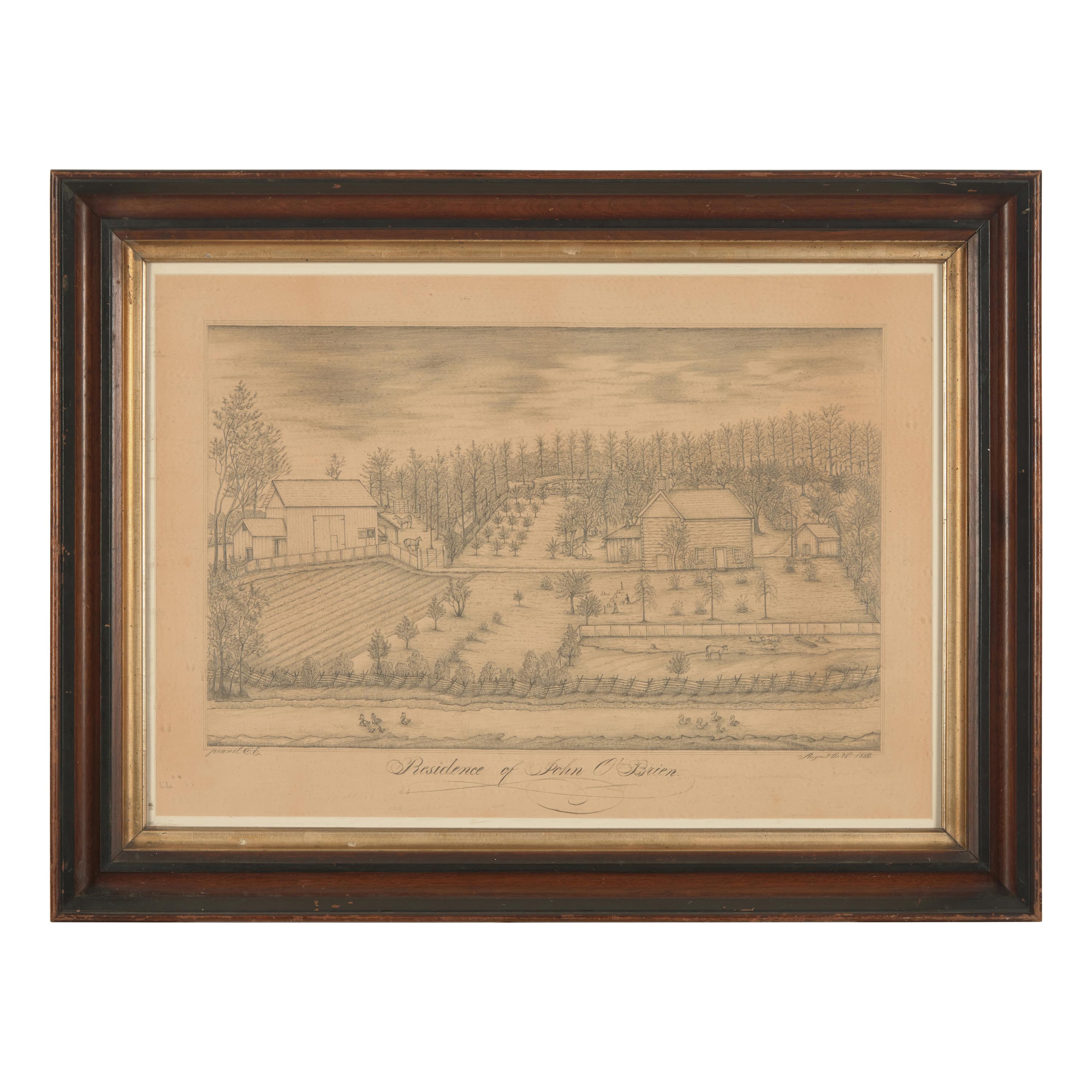 American School 19th Century, A Drawing: The Residence of John O'Brien