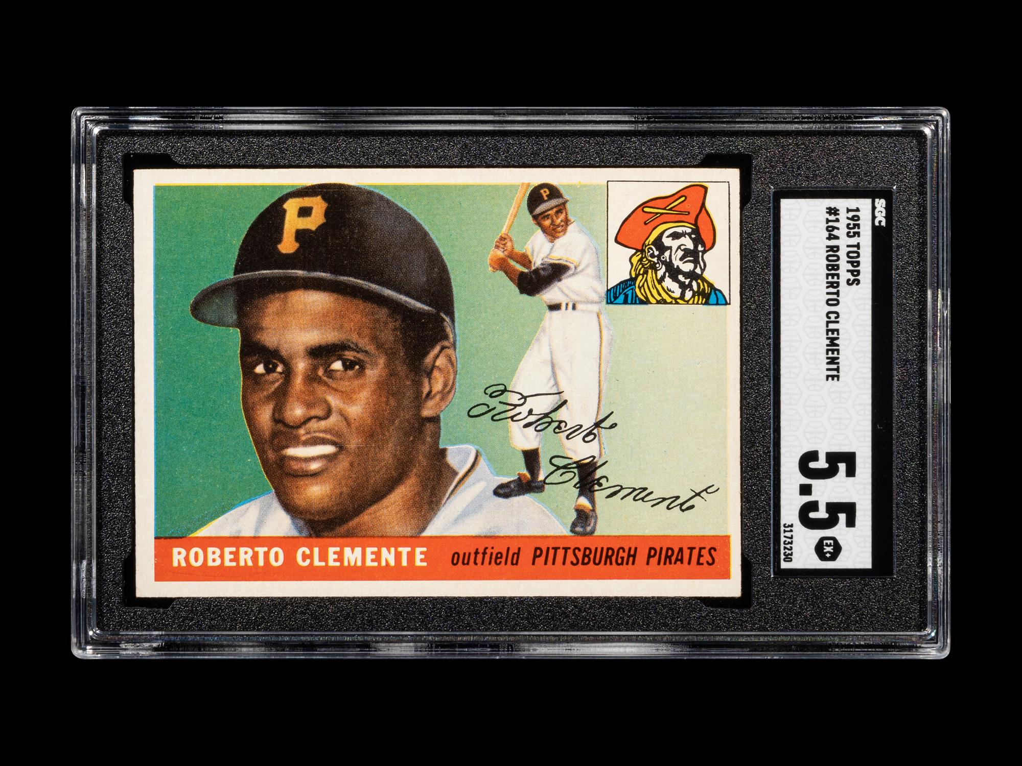 A 1955 Topps Roberto Clemente Rookie Baseball Card No. 164 SGC 5.5 EX+)