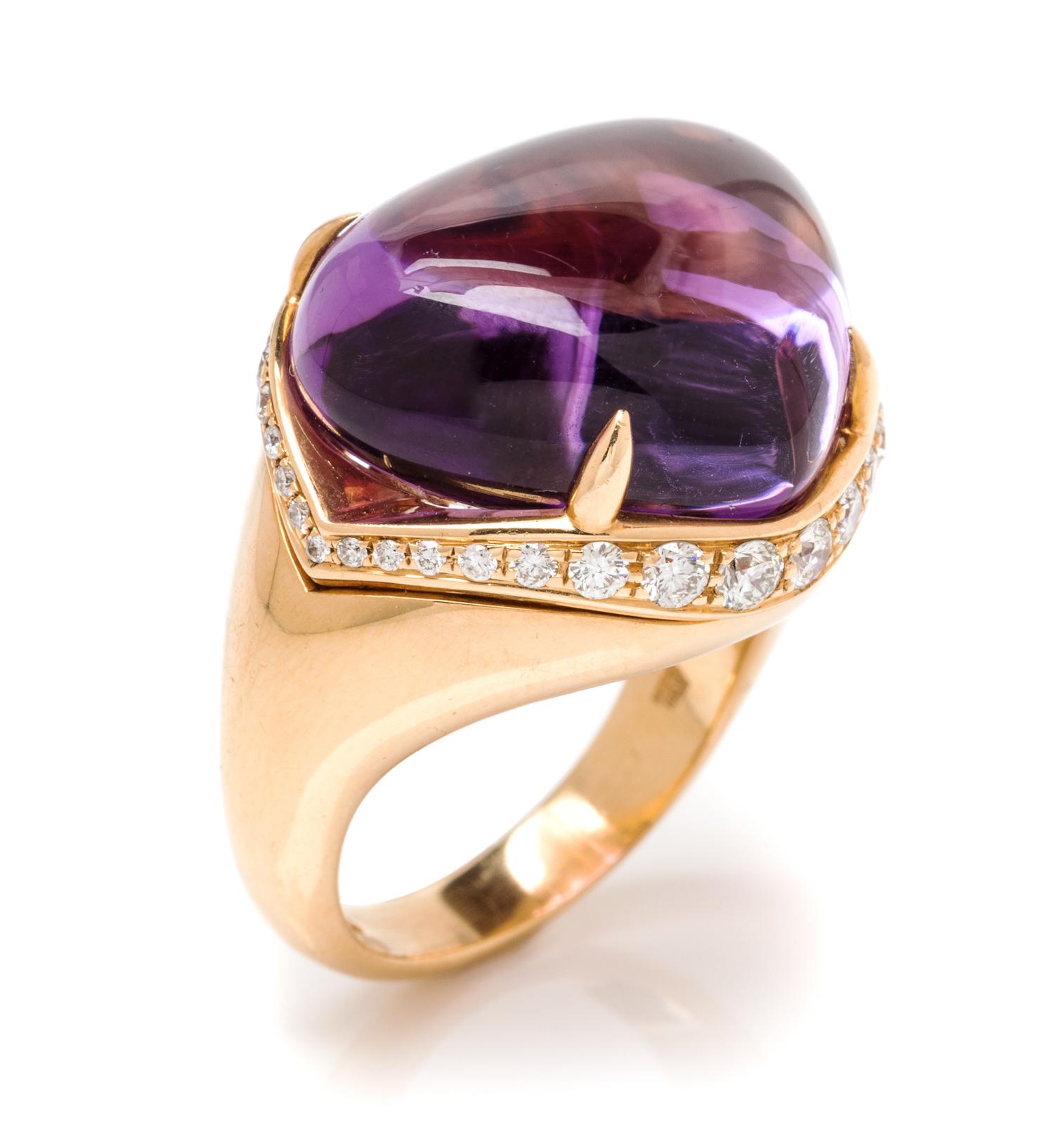 An 18 Karat Yellow Gold, Amethyst, and Diamond 'Sassi' Ring, Bvlgari, 9.45 dwts.
