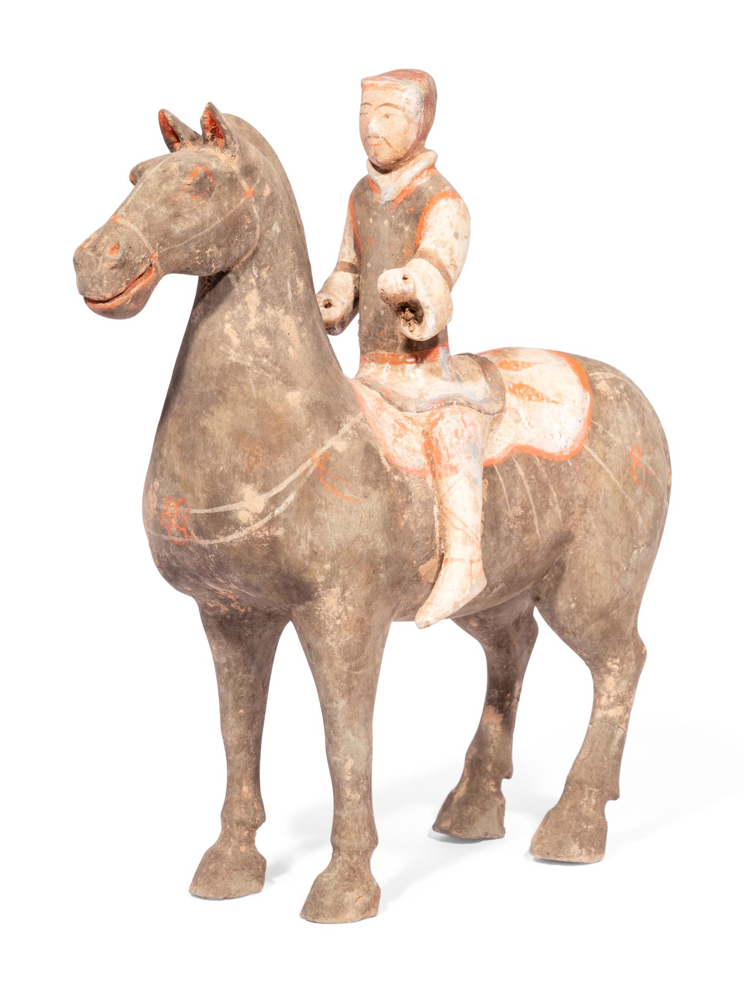 A Chinese Painted Pottery Equestrian Figure