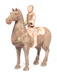 A Chinese Painted Pottery Equestrian Figure