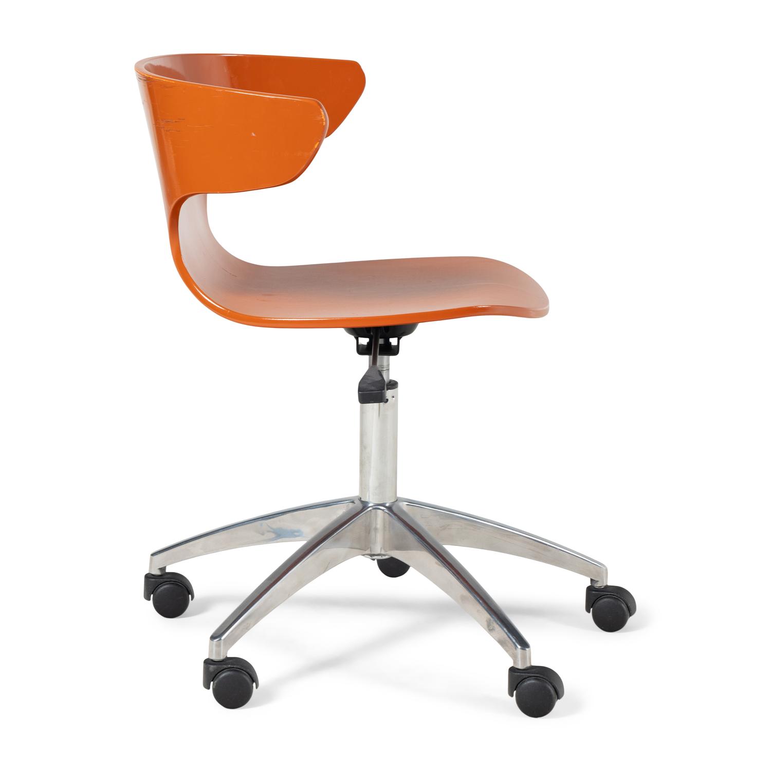A Contemporary Orange-Painted Bentwood Desk Chair