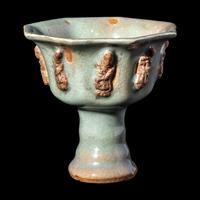 A Chinese Longquan Celadon Glazed Porcelain 'Eight Immortals' Stem Cup