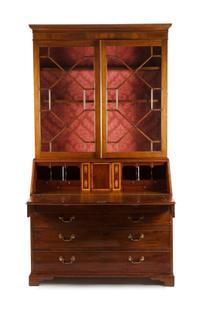 A George III Style Mahogany Secretary Bookcase Height 84 1/4 x width 45 1/2 x depth 20 1/2 inches. — 19TH CENTURY