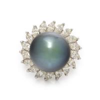 Gray Cultured Pearl, Diamond, and White Gold Ring