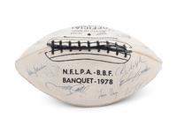 A Vintage 1978 NFLPA Banquet Multi Signed (31 Signatures) Autograph Football Including Walter Payton and Roger Staubach Period Signatures (Beckett Authentication Services Letter BAS Certified),