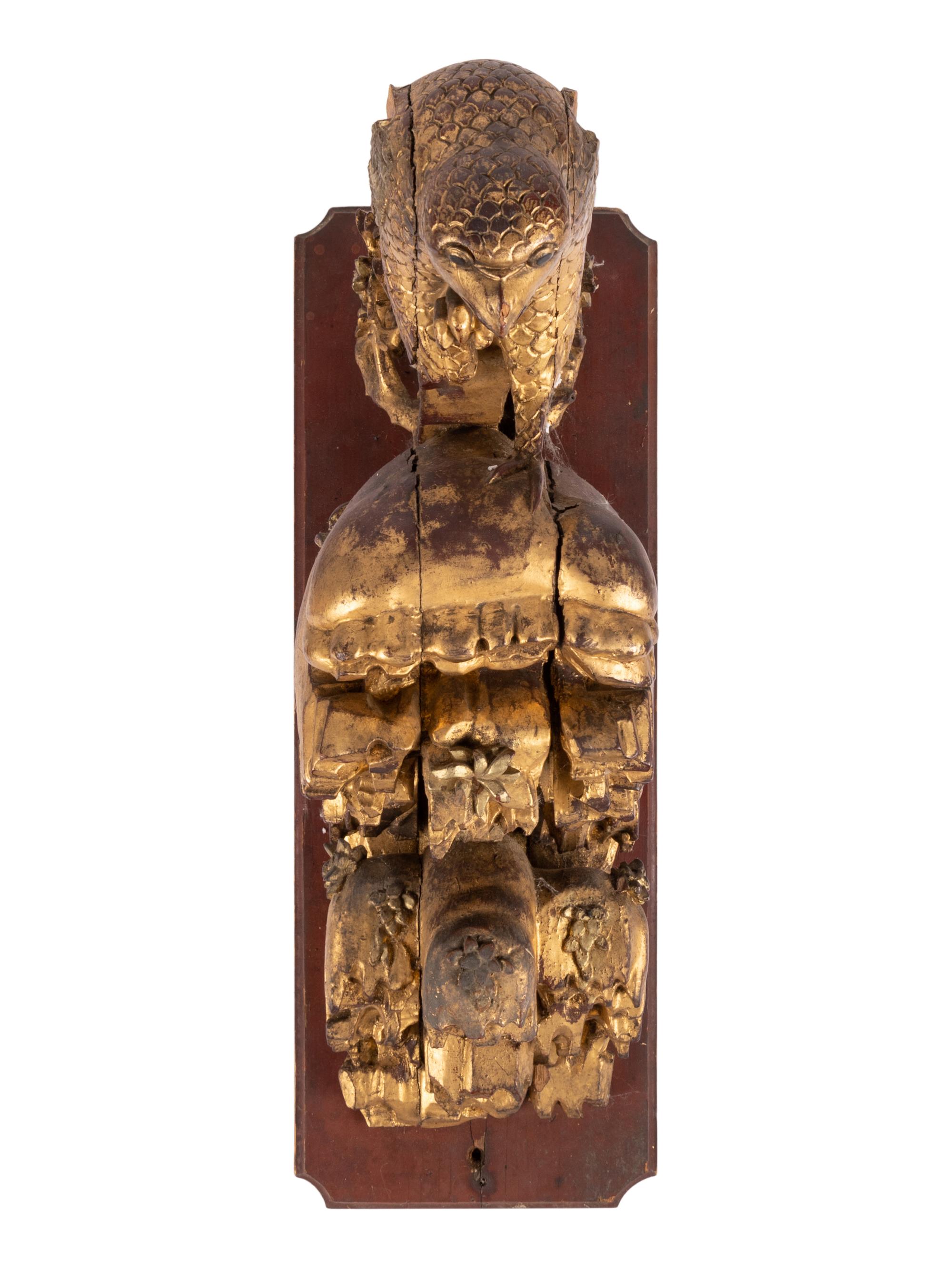 Four Chinese Gilt and Red Painted Articles