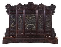 A Large Chinese Carved Hardwood Five-Panel Screen