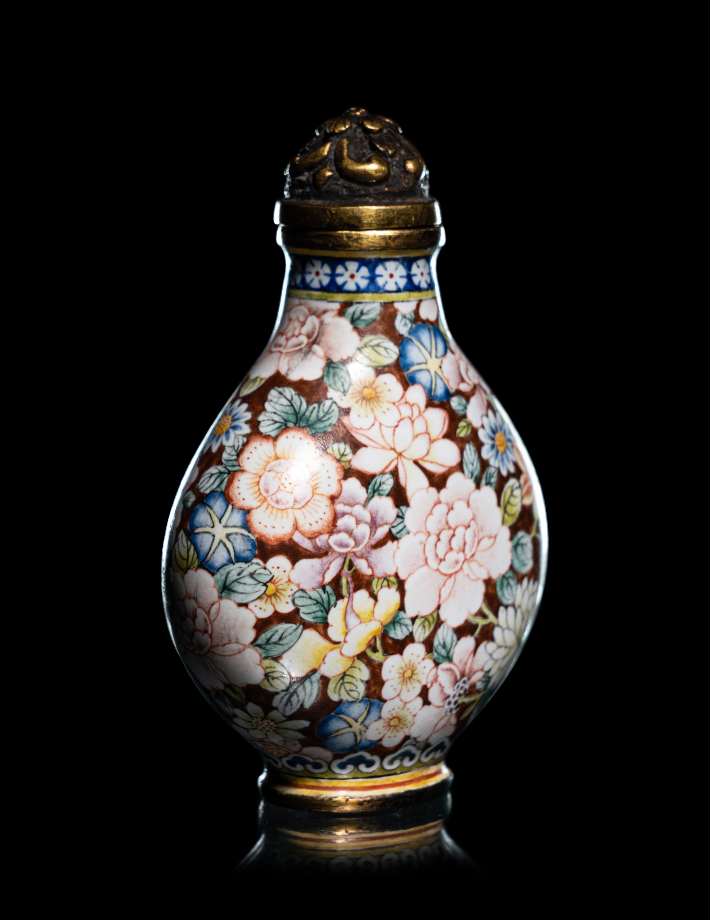 A Set of Six Peking Enamel on Copper Snuff Bottles