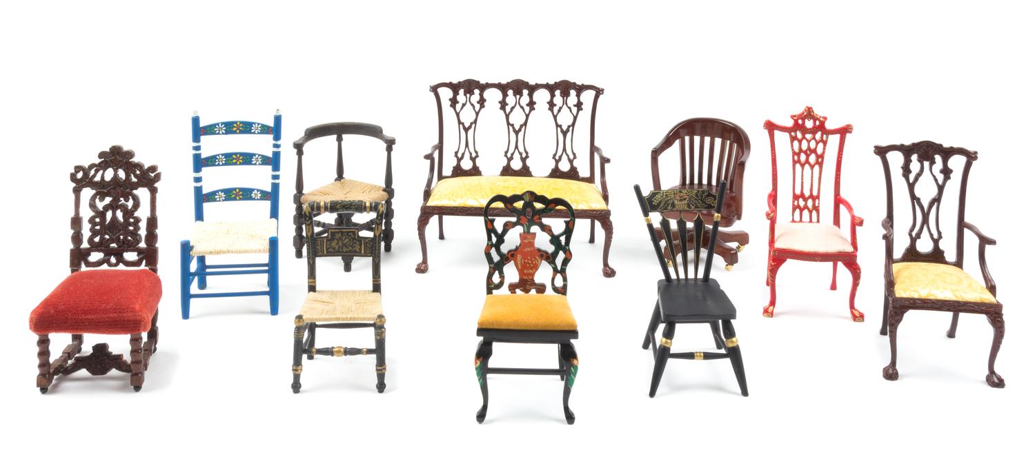 A Group of Ten Chairs Height of tallest 4 inches. — Various Makers