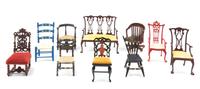 A Group of Ten Chairs Height of tallest 4 inches. — Various Makers