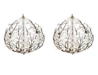 A Pair of Gilt Metal and Etched Crystal Leaf Globe-form Chandeliers in the Manner of Maison Bagues — 20th Century
