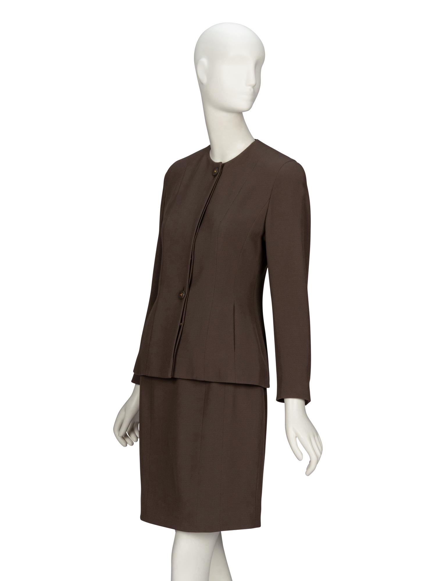 CHANEL, MUTED OLIVE SKIRT SUIT