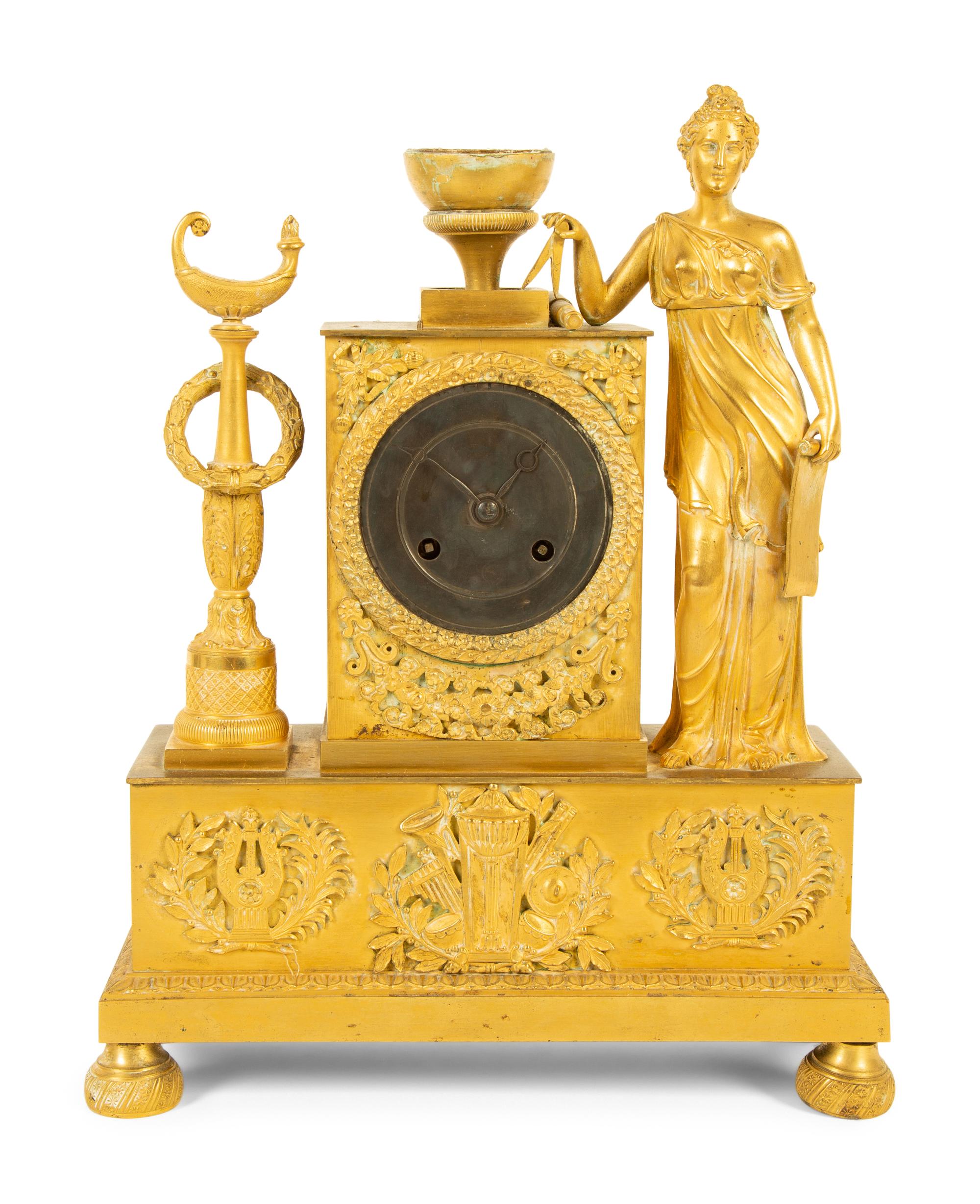 An Empire Gilt Bronze Mantel Clock