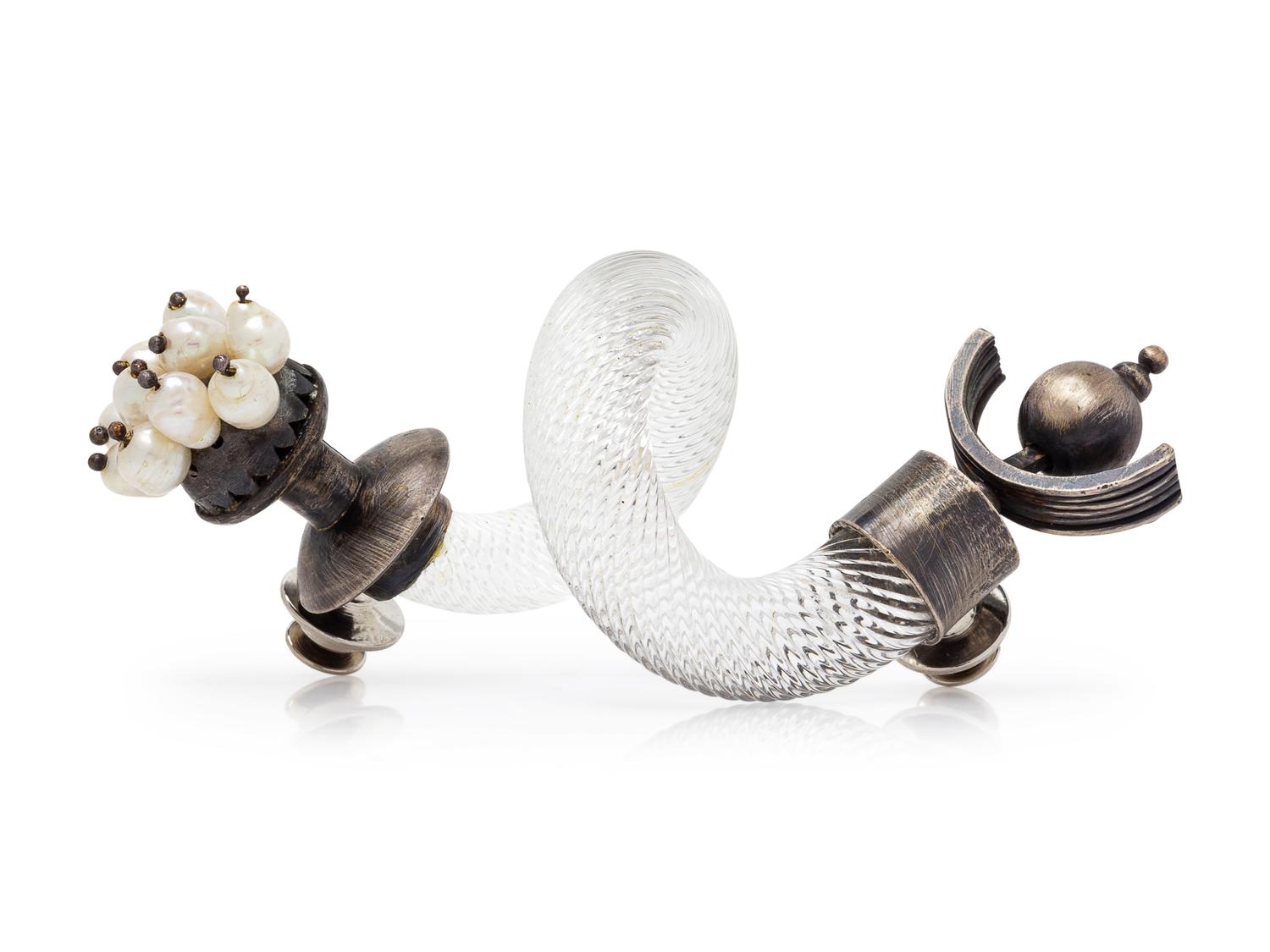 A Silver, Acrylic and Cultured Pearl Brooch,