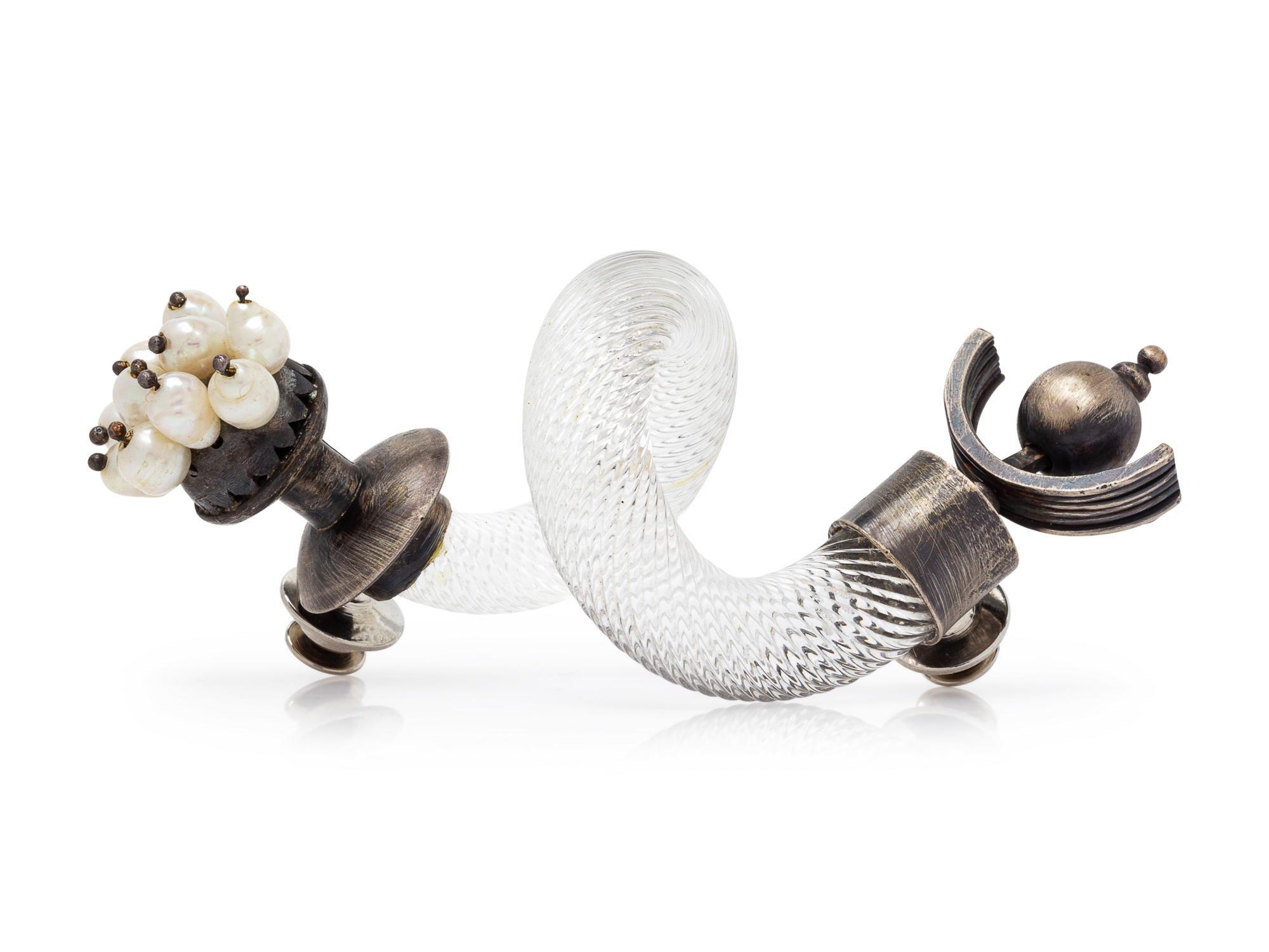 A Silver, Acrylic and Cultured Pearl Brooch,