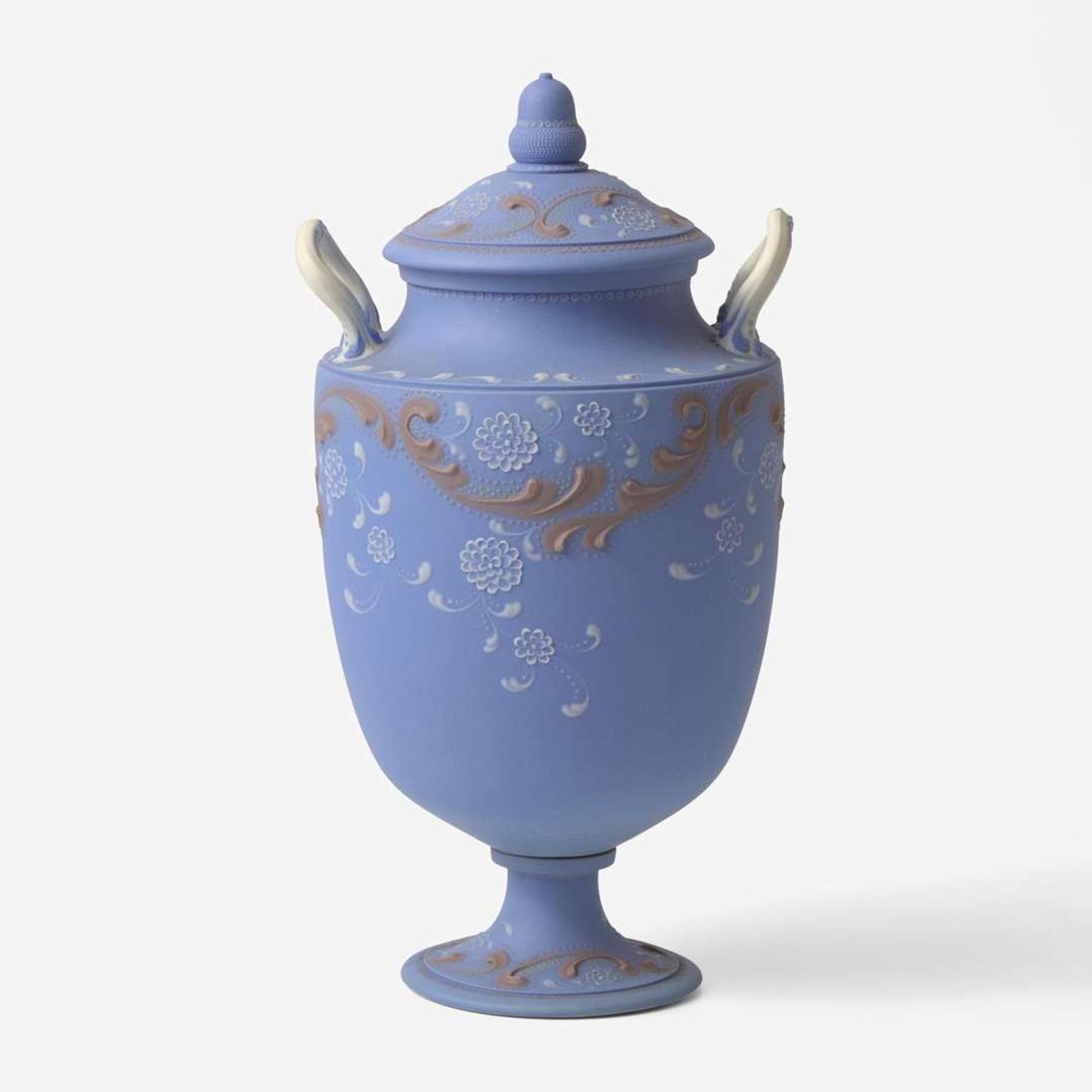 A Wedgwood Tricolor Jasperware Vase and Cover UK, circa 1920