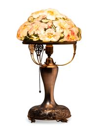 A Pairpoint Reverse-Painted Glass Puffy 'Lily' Table Lamp