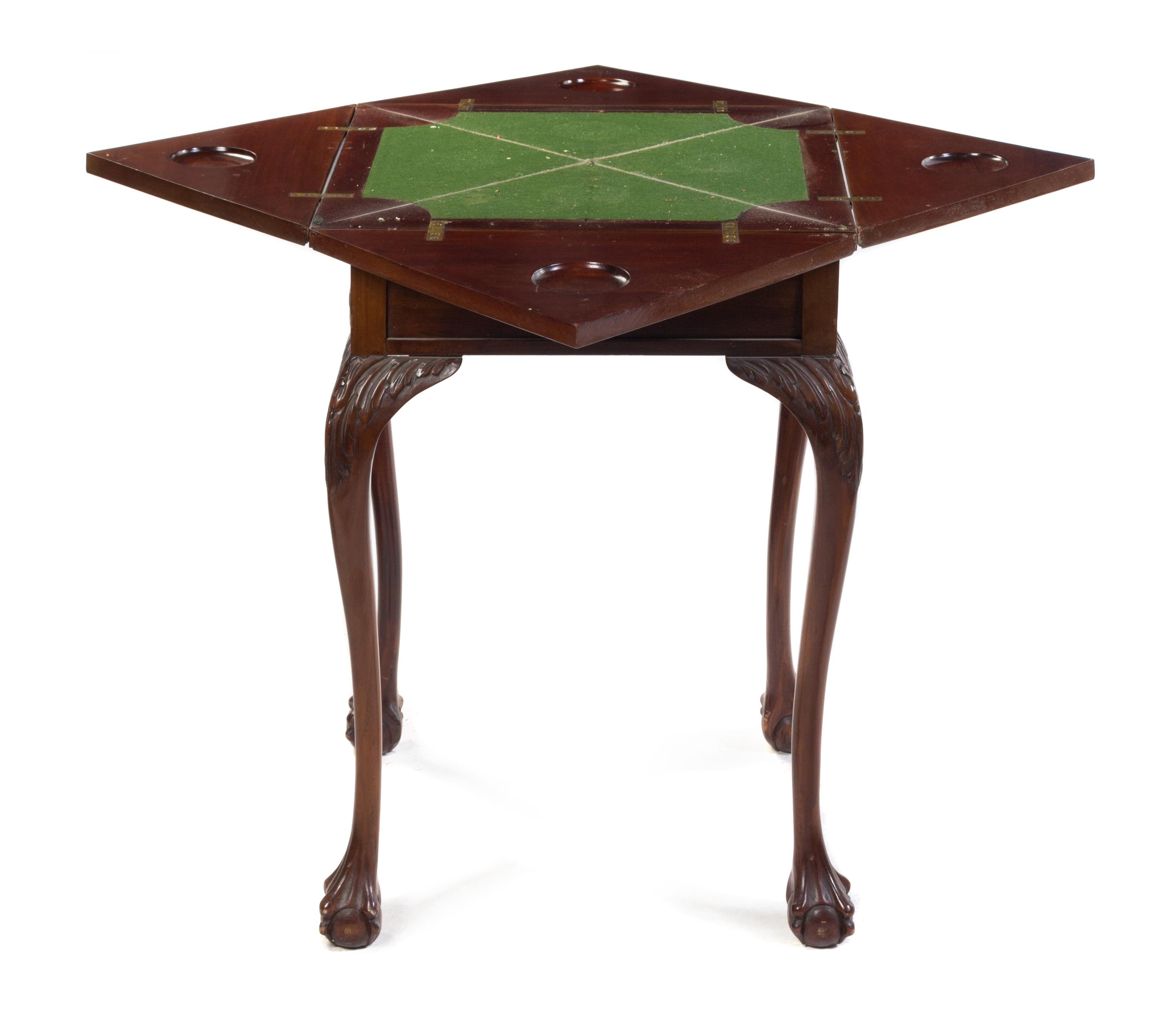 A Georgian Style Mahogany Handkerchief Table Height 29 3/4 x width 20 1/4 x depth 20 1/2 inches. — 20TH CENTURY