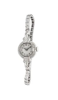 A Platinum, 14 Karat White Gold and Diamond Wristwatch, Hamilton, 12.10 dwts.