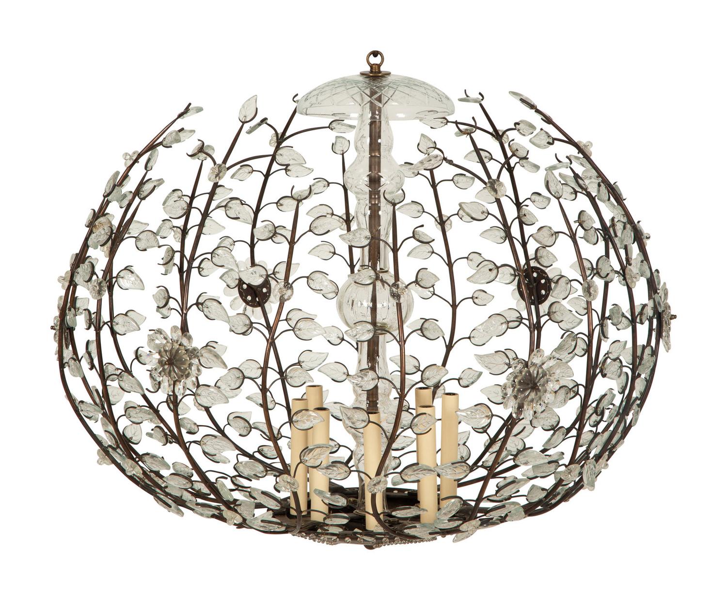 A Large Gilt Metal and Etched Glass Chandelier in the Manner of Maison Baguès
