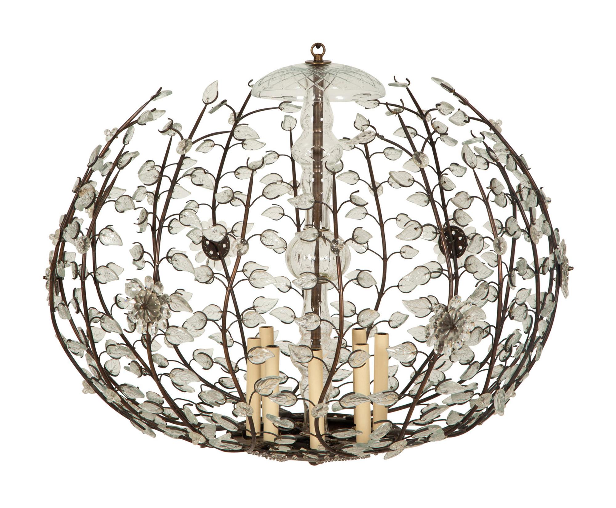A Large Gilt Metal and Etched Glass Chandelier in the Manner of Maison Baguès