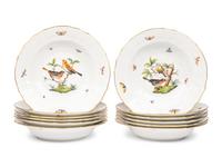 A Set of Twelve Herend Rothschild Bird Porcelain Soup Bowls