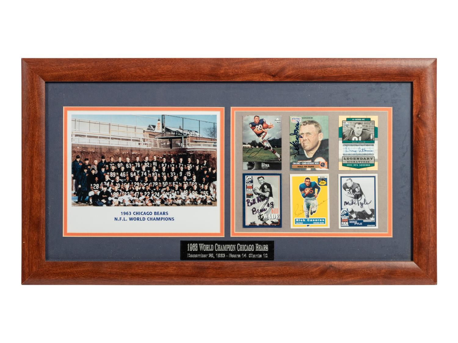 A 1963 Chicago Bears Legends Signed Autograph Trading Card Display,