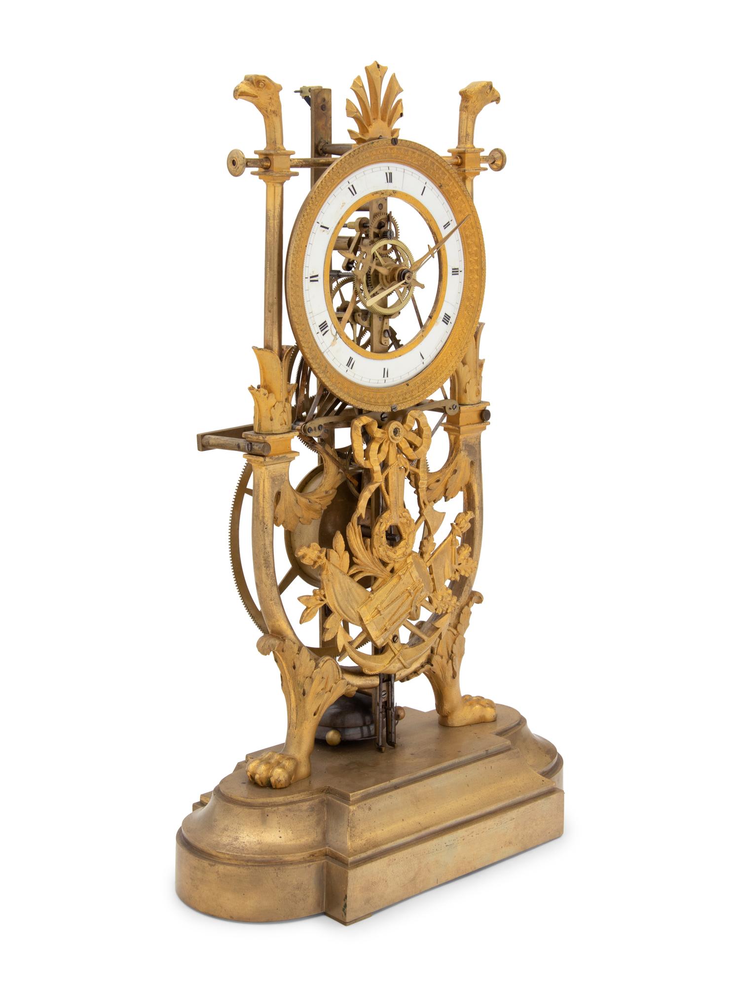 An Empire Style Gilt Bronze Mantel Clock