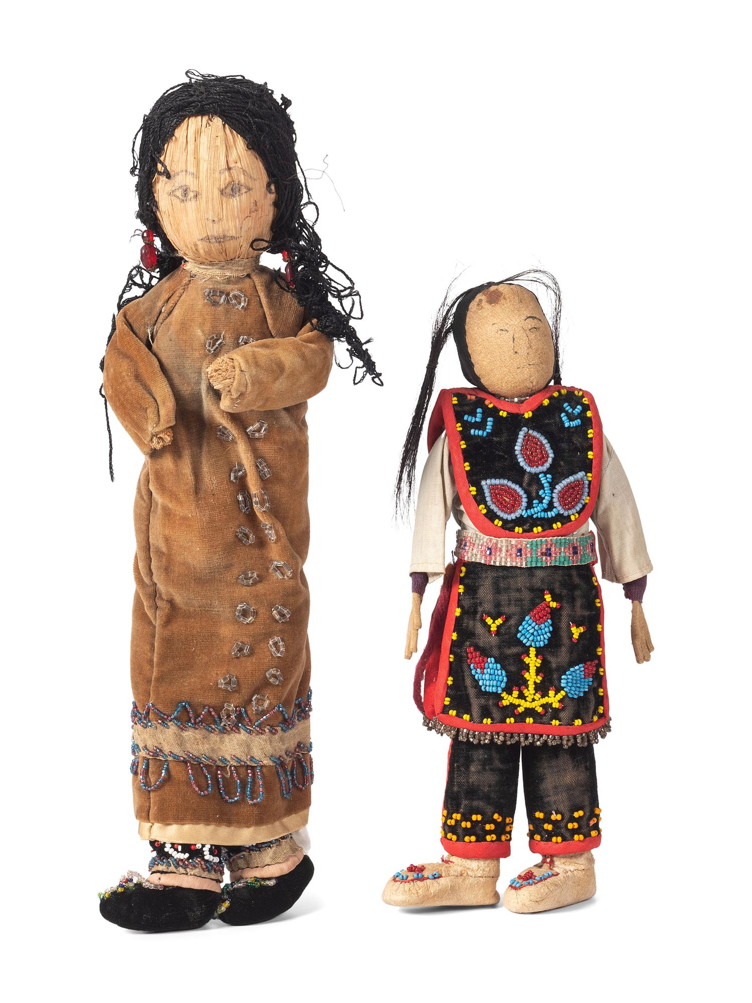 Haudenosaunee Corn Husk Female Doll AND Anishinaabe Beaded Doll