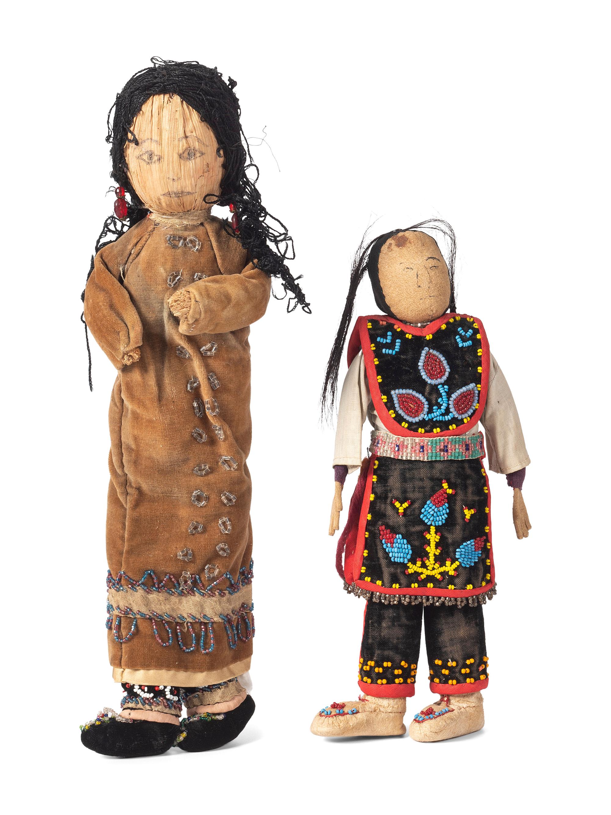 Haudenosaunee Corn Husk Female Doll AND Anishinaabe Beaded Doll