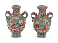 A Pair of Chinese Famille Rose Porcelain 'Dragon' Vases