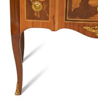 A Louis XV Gilt Bronze Mounted Marquetry Marble Top Commode