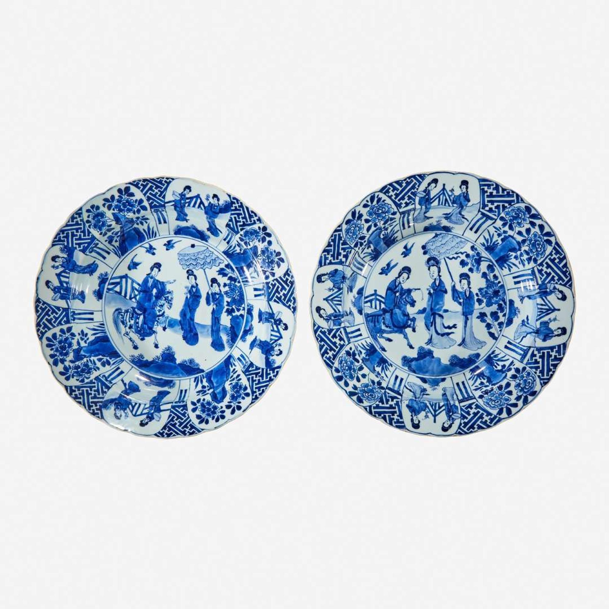A pair of Chinese blue and white porcelain basins Kangxi six-character marks and of the period