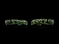 A Pair of Chinese Spinach Jade Belt Hooks