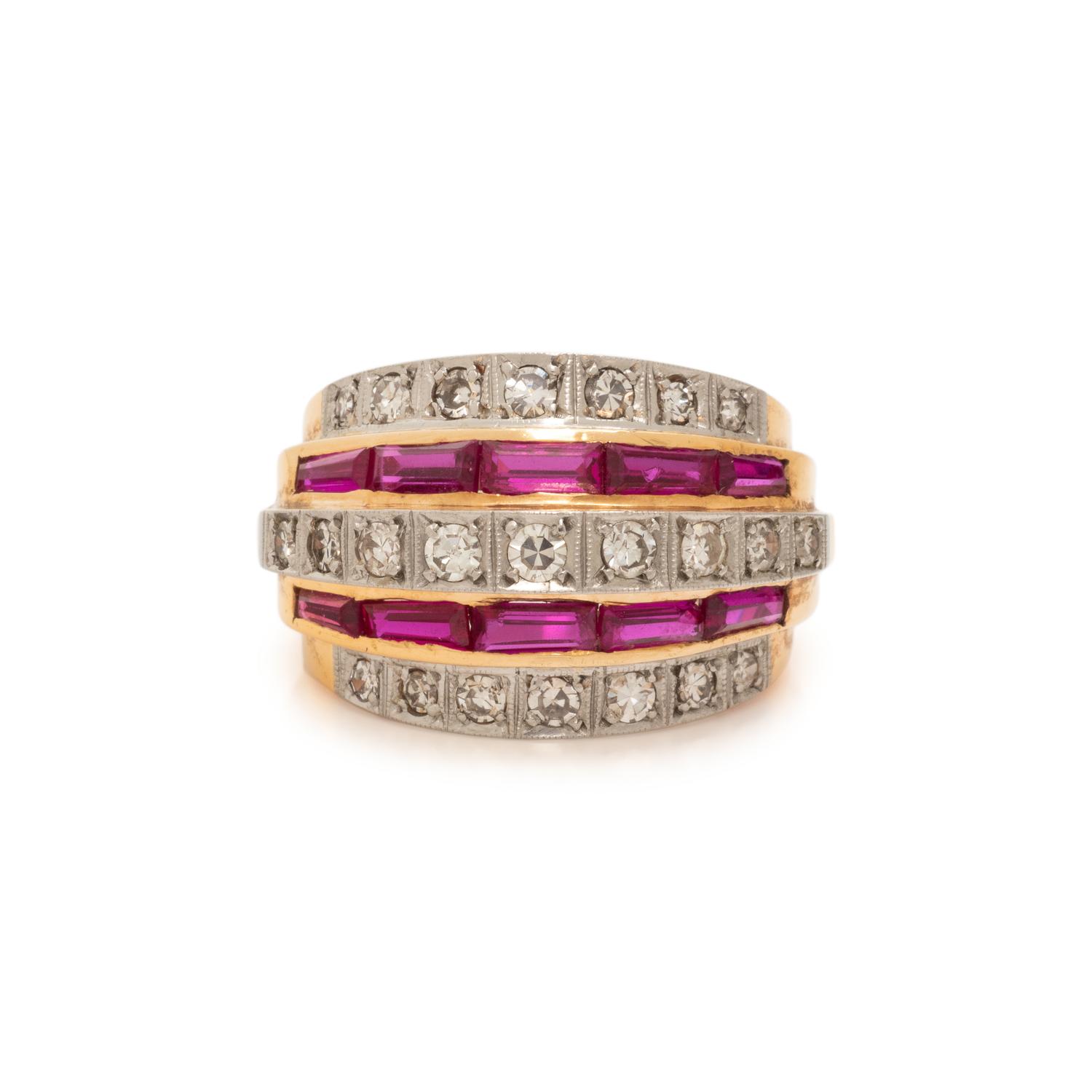 DIAMOND AND SYNTHETIC RUBY RING