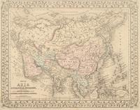 WILLIAMS W. Map of Asia Showing the Gt. Political Divisions and also Showing the Various Routes of Travel between London & India, China, Japan . Philadelphia: N.d. Plate 115. 20 ¼ x 23 ¼ in. Matted and framed.