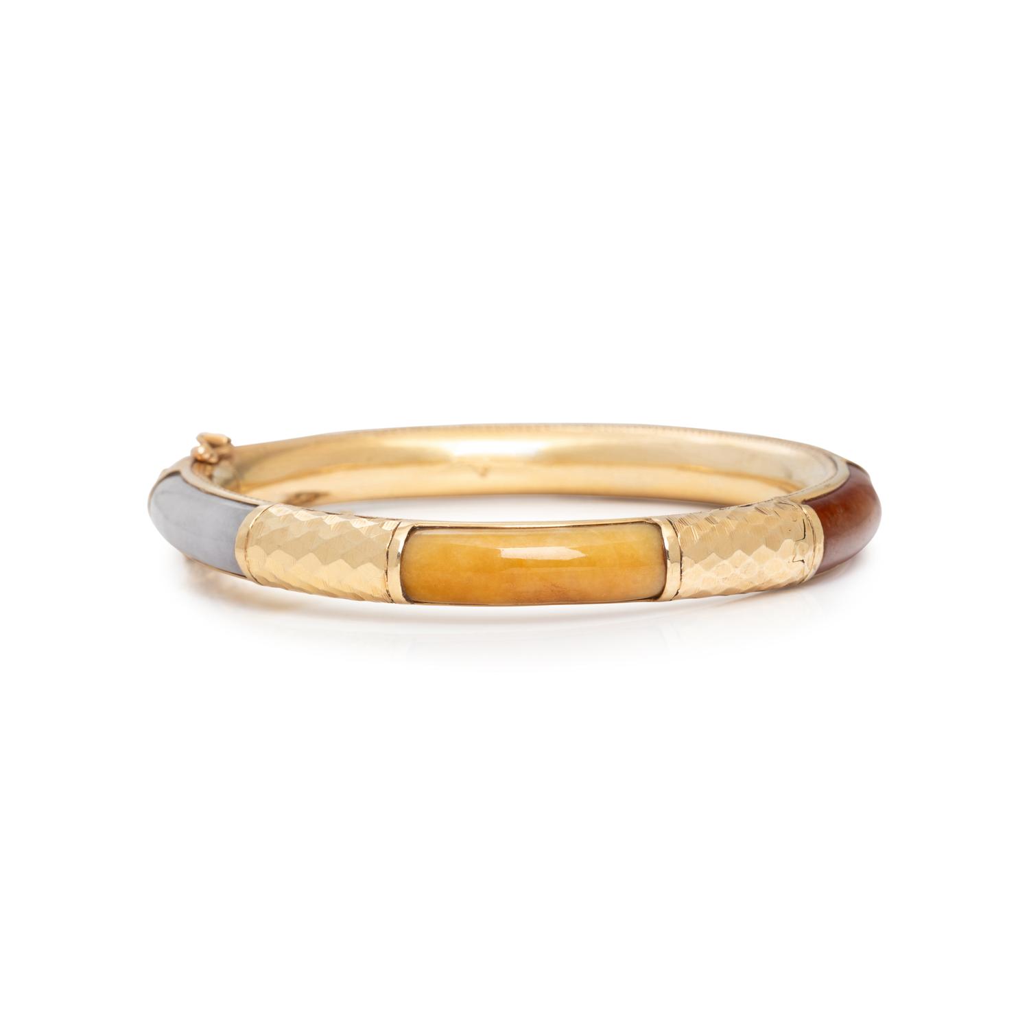 MULTICOLOR JADE AND YELLOW GOLD BANGLE BRACELET