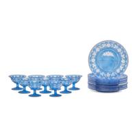 A Blue Cut-to-Clear Glass Dessert Service