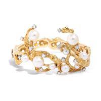 YELLOW GOLD, CULTURED PEARL, AND DIAMOND BRACELET