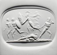 A Neoclassical Carnelian Intaglio with Ulysses and Minerva Frightening the Suitors with the Aegis.