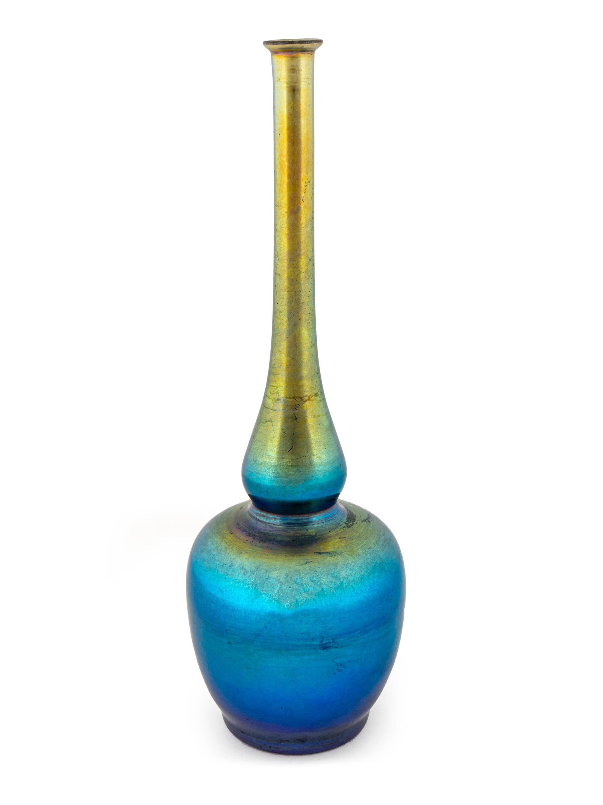 A Tiffany Studios Blue Favrile Glass Stick-Neck Vase — EARLY 20TH CENTURY