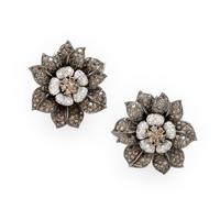Colored Diamond and Diamond Flower Necklace and Earrings Set